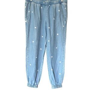 Anthropologie Cloth & Stone Light Blue Polka Dot Chambray Jogger Pants XS Petite